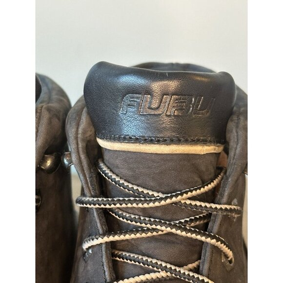 FUBO Vintage Men's 6.5 Women 8.5 Black Leather Ankle Boots Chunky Sole Steel Toe - Picture 4 of 10